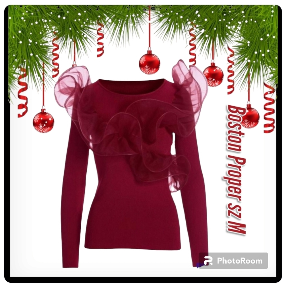 Boston Proper Organza Ruffle Sweater